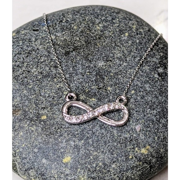 Infinity Symbol Necklace White Gold Plated Pendant with Crystals - Picture 5 of 6